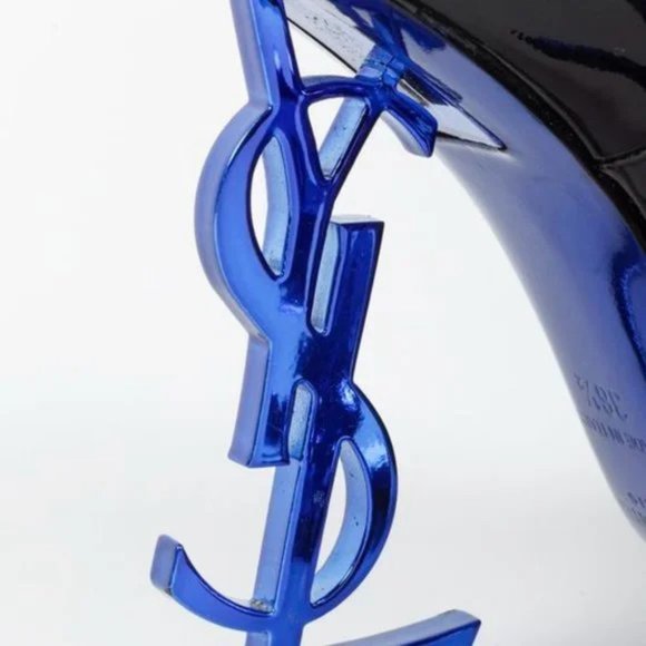 Saint Laurent Black Patent Opyum 110 Electric Blue Pumps - Picture 8 of 11
